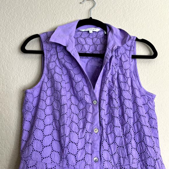 Foxcroft A Line Dress Women 6 Purple Sleeveless Eyelet Pockets Boho Lagenlook - Picture 8 of 10